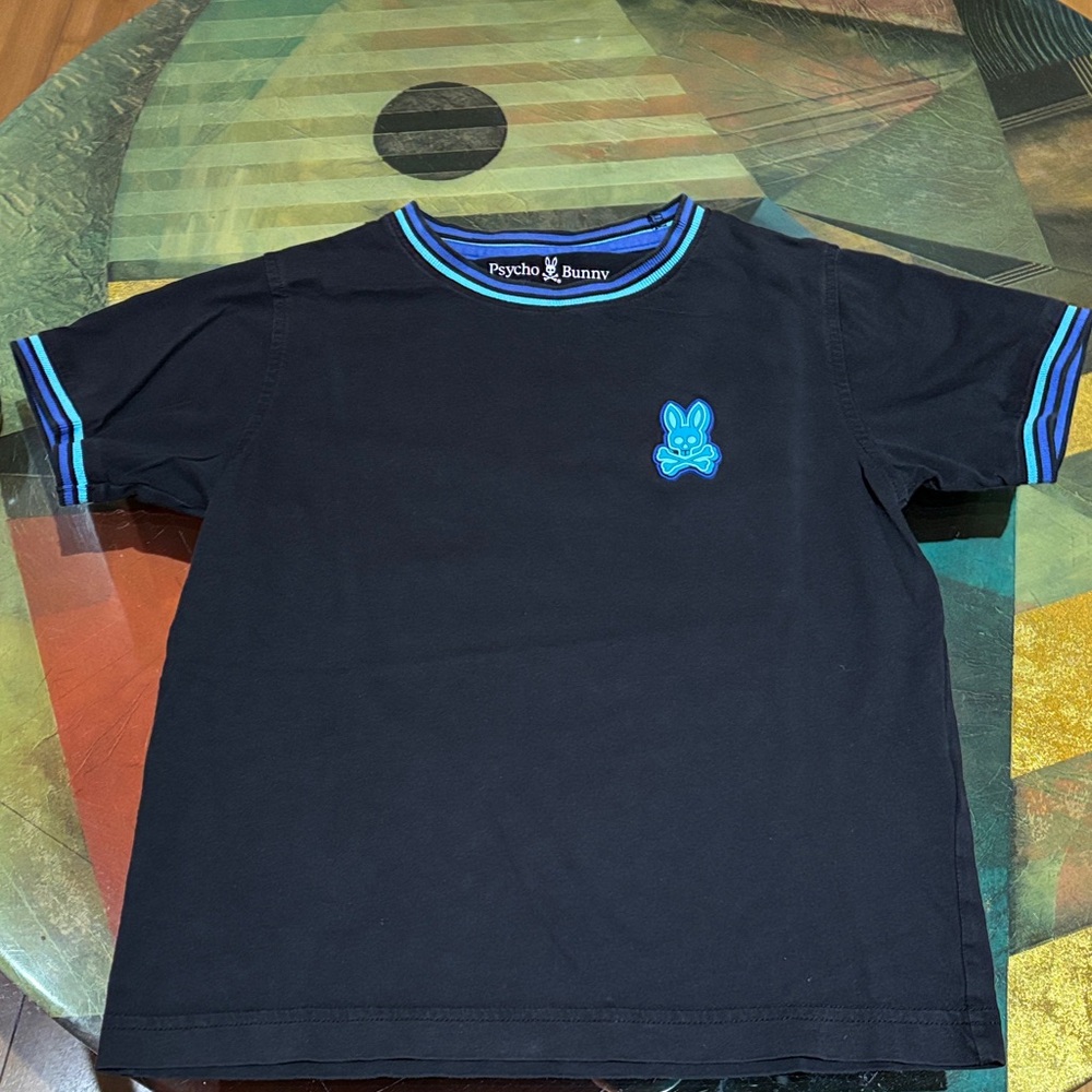 Psycho Bunny Kids Black Tee with Blue Trim